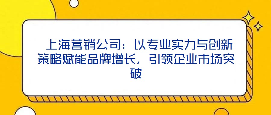 上海營銷公司:以專業實力與創新策略賦能品牌增長,引領企業市場突破