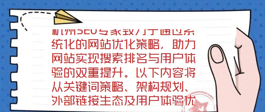 杭州SEO專家致力于通過系統化的網站優化策略，助力網站實現搜索排名與用戶體驗的雙重提升。以下內容將從關鍵詞策略、架構規劃、外部鏈接生態及用戶體驗優化四個維度，深